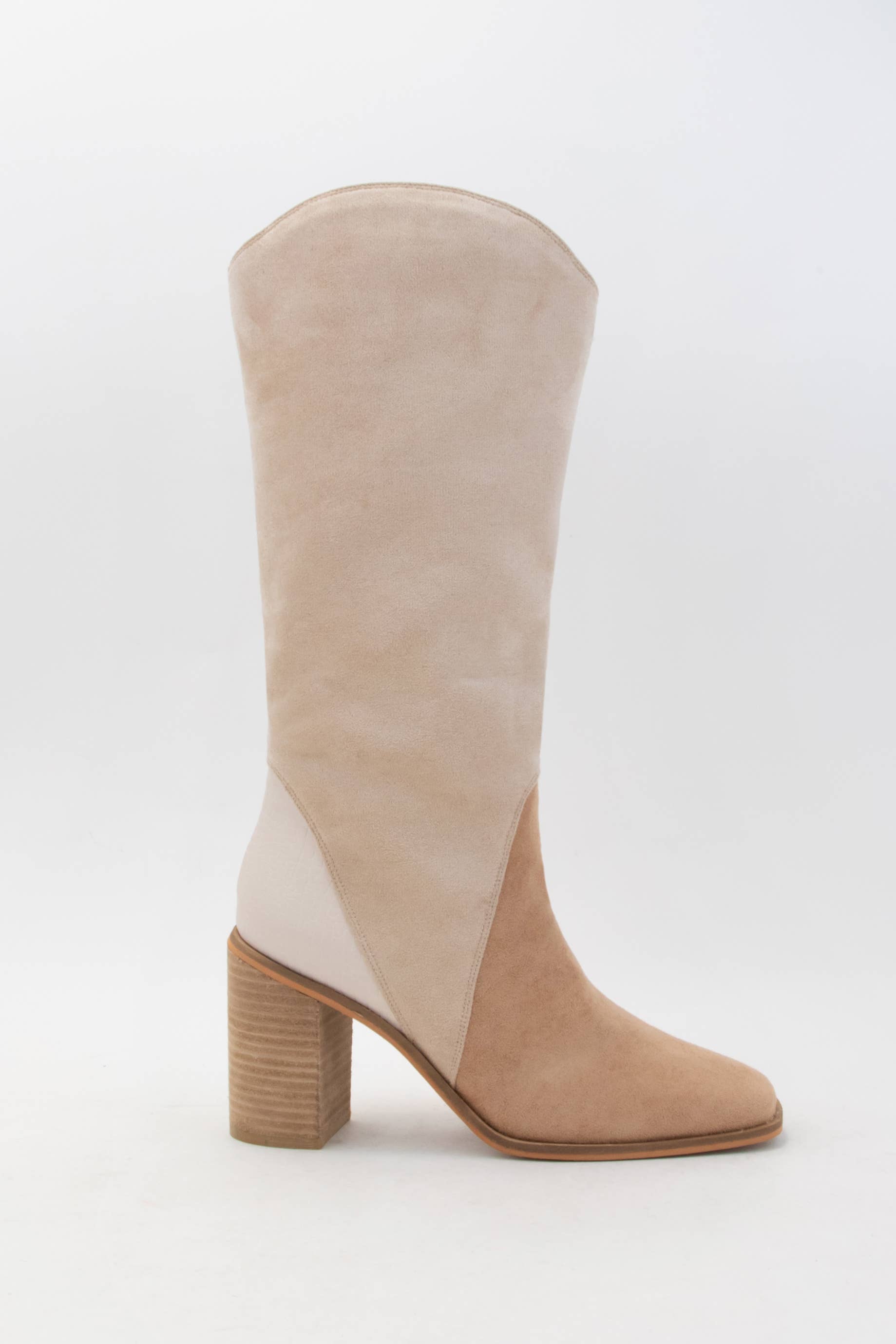 Three-Tone Patchwork Square Toe Boots