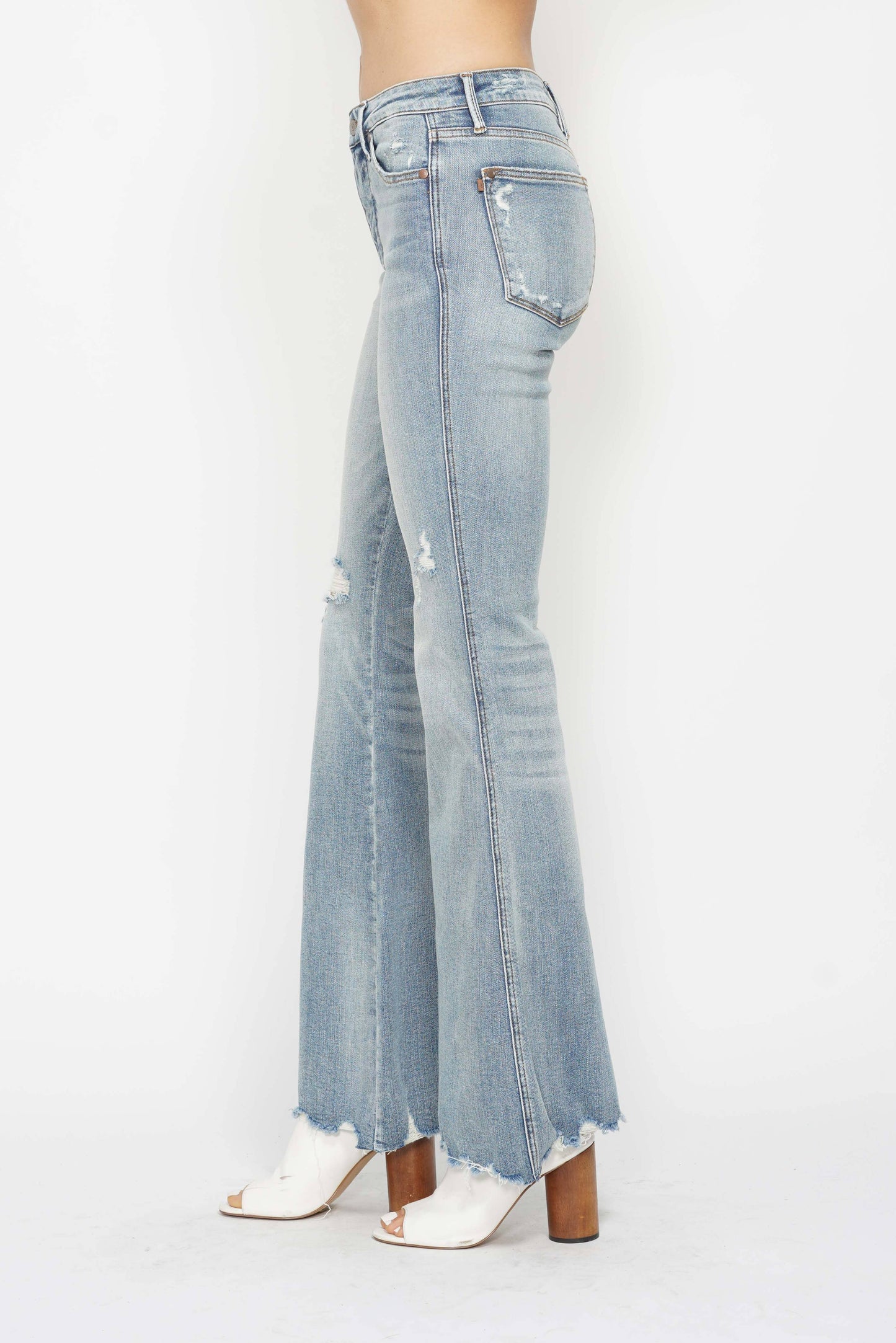 Judy Blue Mid-Rise Tummy Control Destroyed Flare Jeans