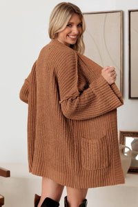 Long Sleeve Two Pocket Open Front Knit Cardigan