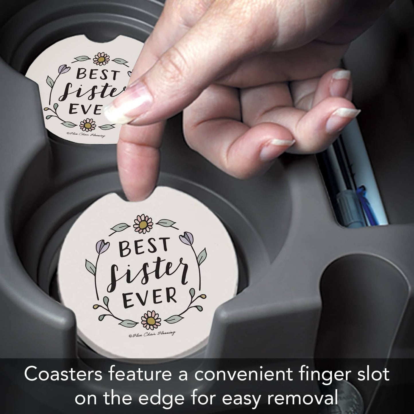 "Best Sister Ever" Absorbent Stone Car Coaster 1pk