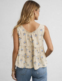 Floral Tie-Front Babydoll Top – Light Yellow