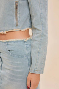 Frayed Back Slit Maxi Denim Skirt