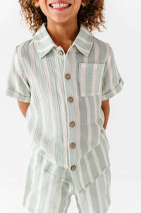 Mint Bay Stripes | BOYS LINEN SET - COMING SOON!
