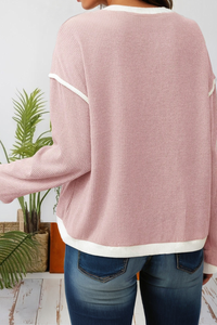 Contrast Trim Knitted Drop Shoulder Top – Soft Lightweight Pullover