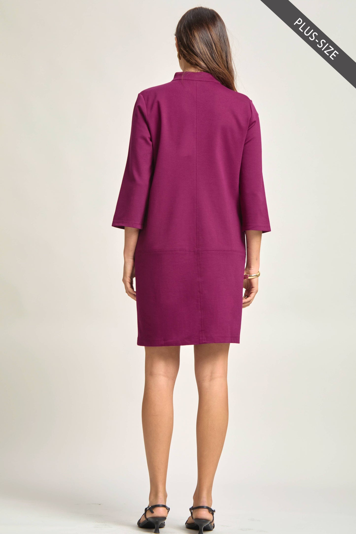 PLUS SIZE Magic Ponte A-Line Dress with Mandarin Collar – Work-Appropriate & Everyday Chic