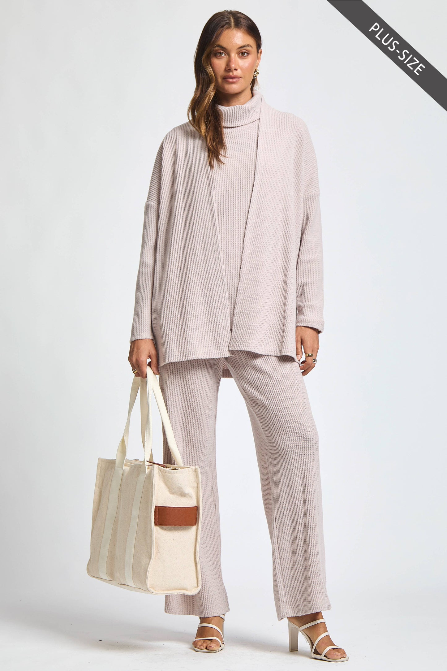 PLUS SIZE 3 Piece Set Cowl Neck Tank Top + Cardigan + Pants