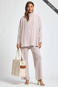 PLUS SIZE 3 Piece Set Cowl Neck Tank Top + Cardigan + Pants