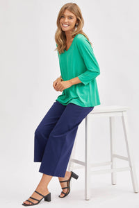 Signature Classic V-Neck Top – Wrinkle-Free 3/4 Sleeve Stretch Blouse