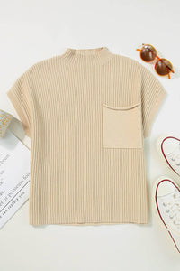 Ribbed Knit Short Sleeve Top with Pocket – Cozy & Stylish Everyday Wear