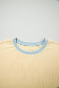 Casual Ribbed Colorblock Trim 2pcs Shorts Set