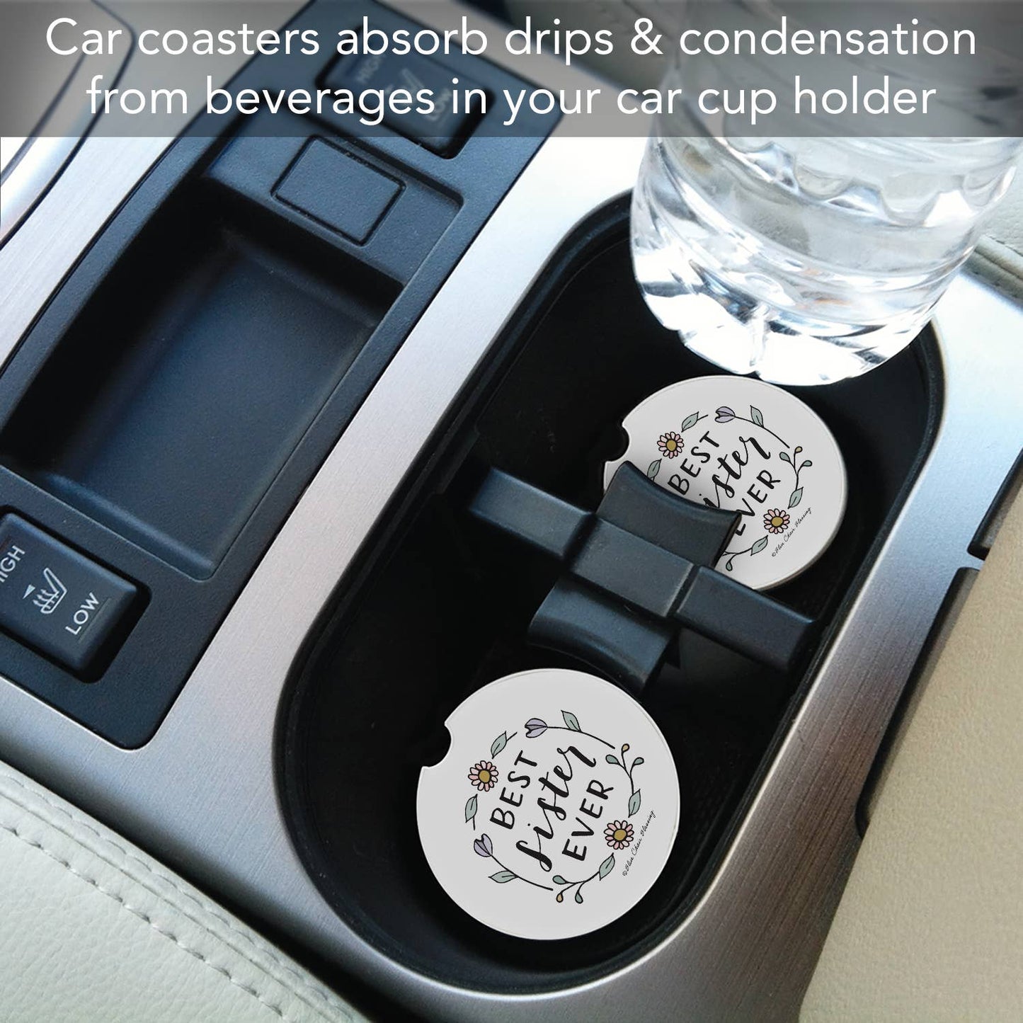 "Best Sister Ever" Absorbent Stone Car Coaster 1pk