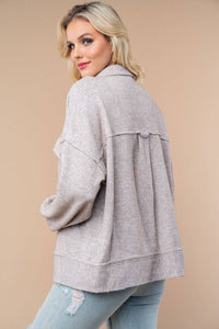 Lightweight Ribbed Knit Button-Down Jacket with Patch Pockets