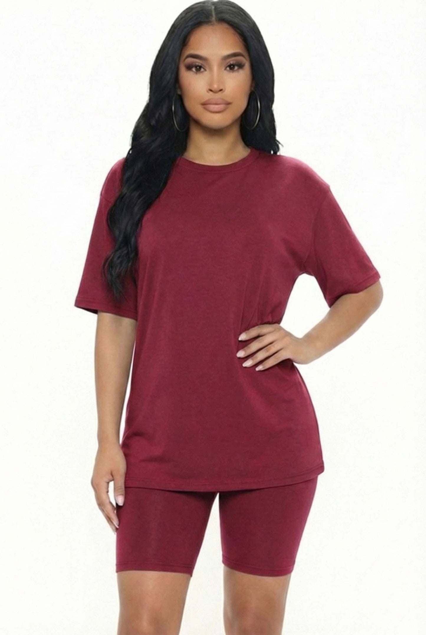 Oversized Top & High Waisted Biker Shorts Set