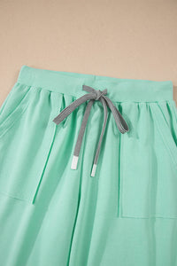 V Neck Tee Texture Patchwork Drawstring Pant Set