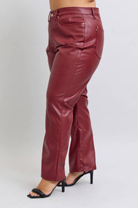 Judy Blue Plus Size Faux Leather High Waisted Tummy Control Straight Jeans