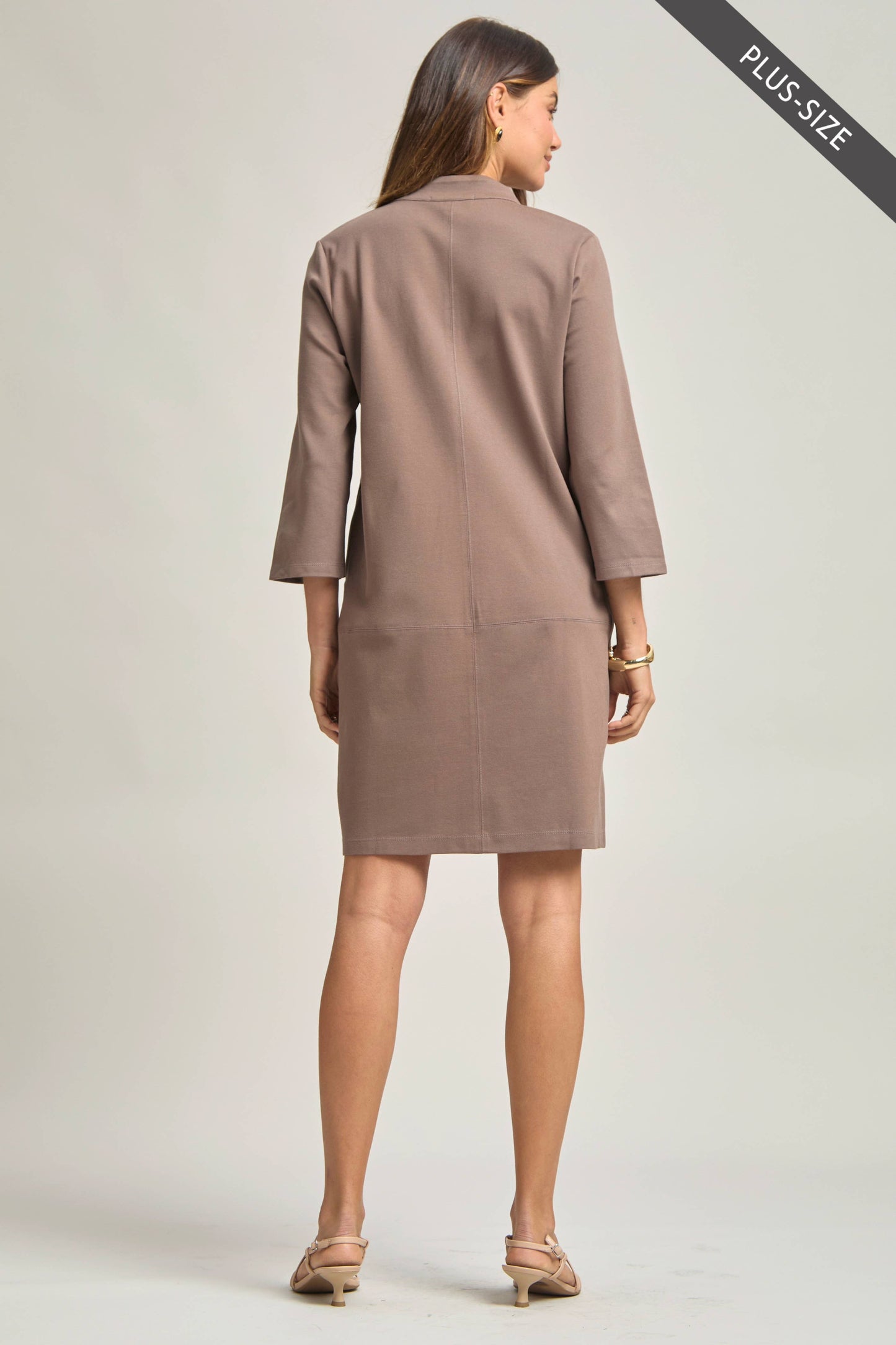 PLUS SIZE Magic Ponte A-Line Dress with Mandarin Collar – Work-Appropriate & Everyday Chic