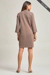 PLUS SIZE Magic Ponte A-Line Dress with Mandarin Collar – Work-Appropriate & Everyday Chic
