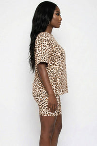 Cheetah Leopard Print Loose Fit Top & Biker Shorts Set
