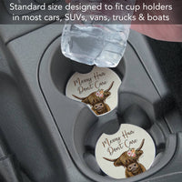 "Messy Hair Cow" Absorbent Stone Car Coaster 1pk
