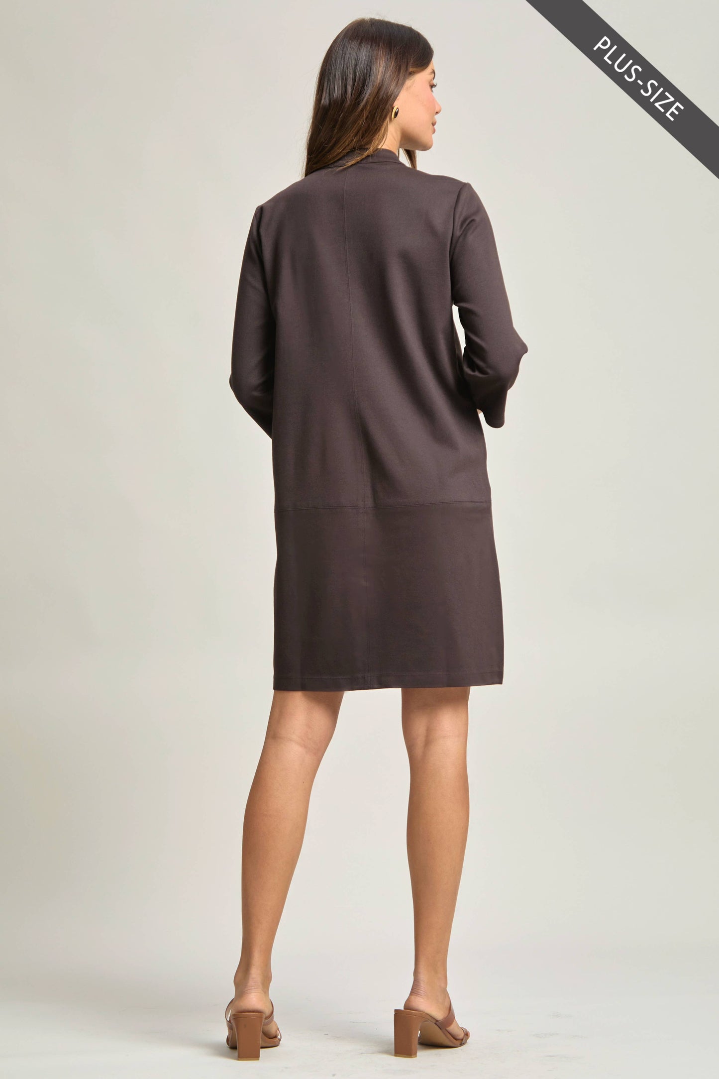 PLUS SIZE Magic Ponte A-Line Dress with Mandarin Collar – Work-Appropriate & Everyday Chic