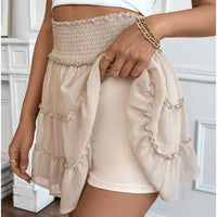 Pleated lotus solid color elastic waist skirt