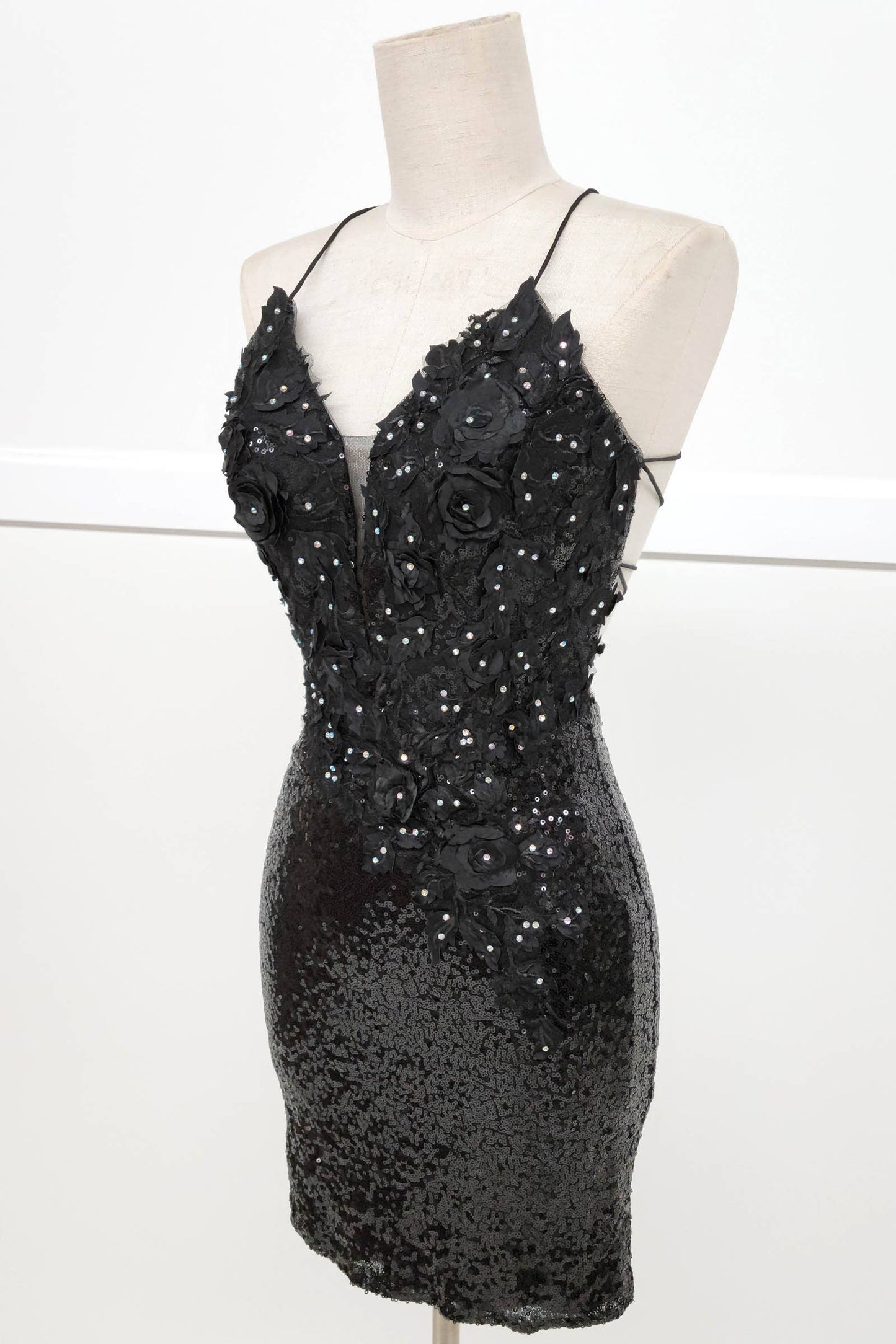 Radiant Floral Sequin Bodycon Mini Dress with Lace-Up Back