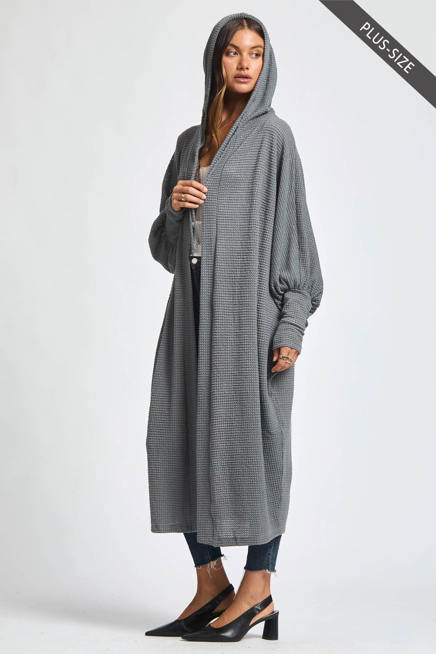 PLUS SIZE Cozy Vibe Crochet Maxi Duster – Oversized Hooded Layer