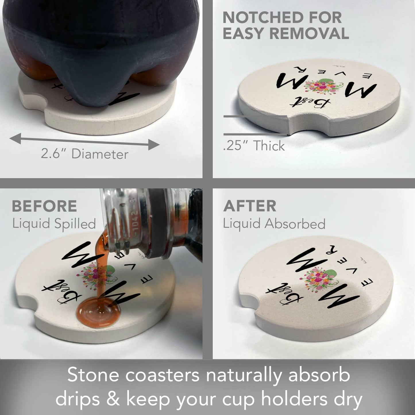 Best Mom Ever Absorbent Stone Car Coaster 1 Pk