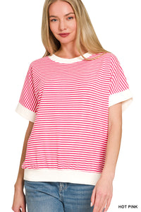 STRIPE CONTRAST TRIM RIB BANDED TOP