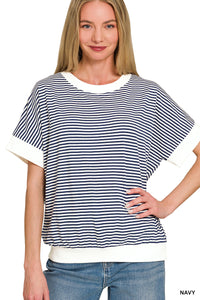 STRIPE CONTRAST TRIM RIB BANDED TOP