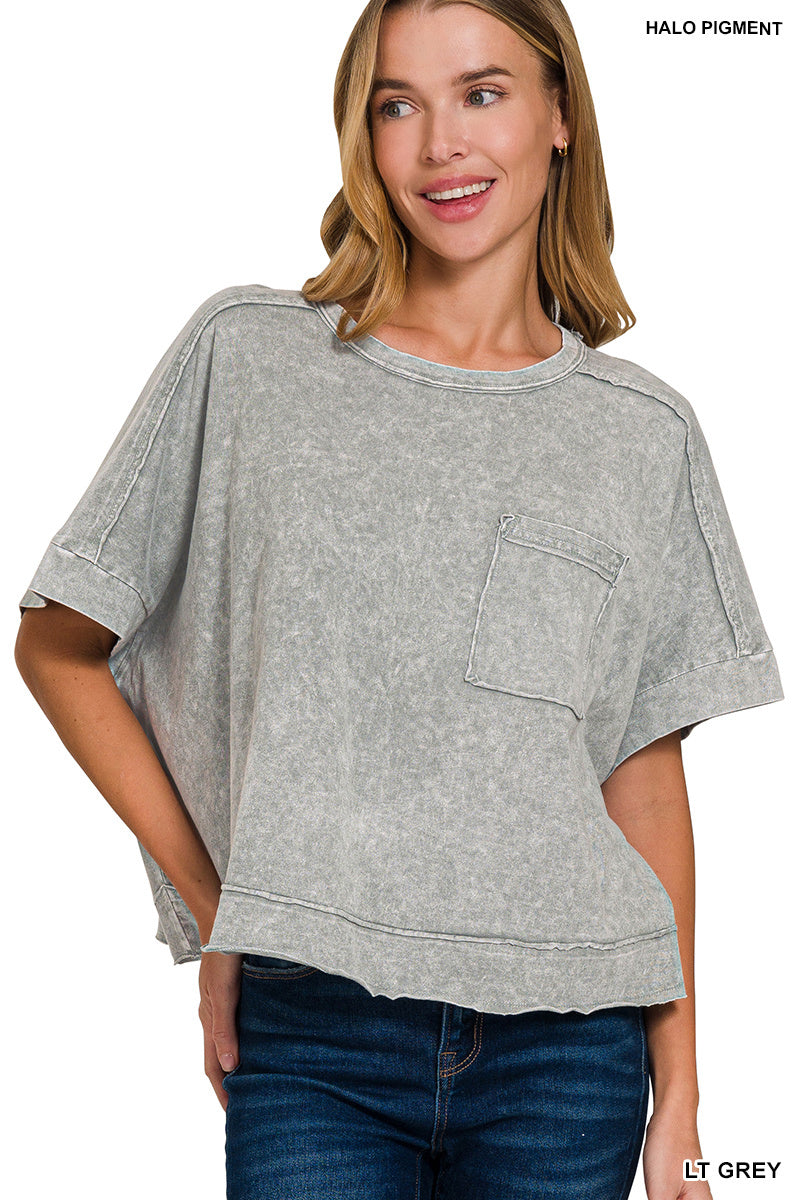 HALO SNOW WASHED OVERSIZED CROP BOX TEE - LT GREY