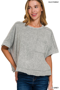 HALO SNOW WASHED OVERSIZED CROP BOX TEE - LT GREY
