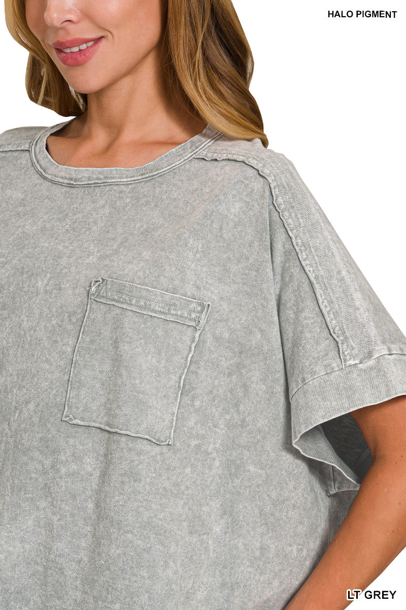 HALO SNOW WASHED OVERSIZED CROP BOX TEE - LT GREY