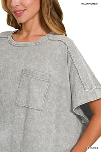 HALO SNOW WASHED OVERSIZED CROP BOX TEE - LT GREY