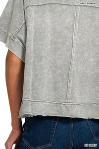 HALO SNOW WASHED OVERSIZED CROP BOX TEE - LT GREY
