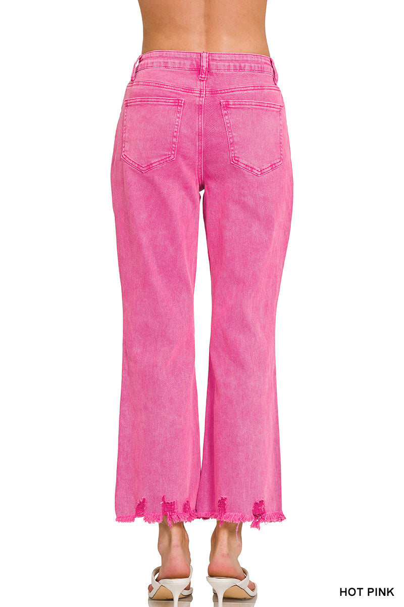 Acid Washed High Waist Distressed Straight Leg Pants