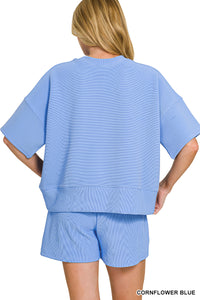 RIBBED ROUND NECK WAIST BANDED TEE & SHORTS SET