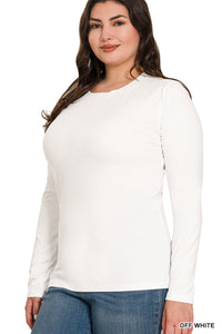 Plus Brushed Microfiber Long Sleeve Round Neck Tee