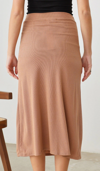 Ribbed Two Front Slit Midi Skirt
