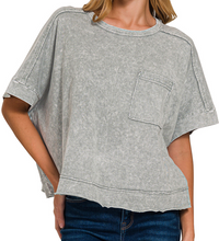 HALO SNOW WASHED OVERSIZED CROP BOX TEE - LT GREY
