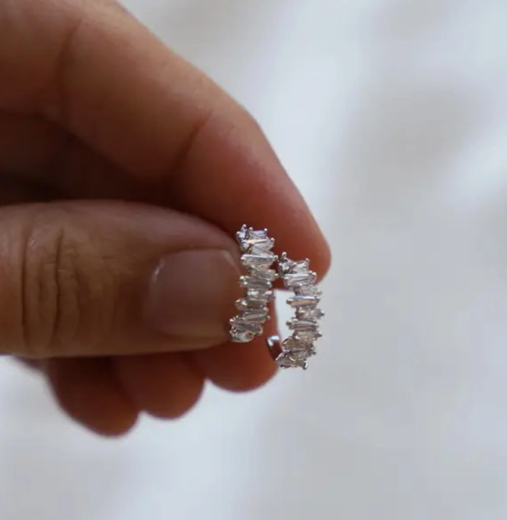 Tapered Baguette CZ Hoop Earrings – Gold or Silver Sparkling Hoops