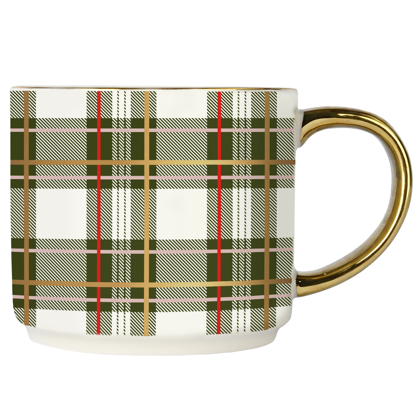 Green Plaid Holiday Mug – 14oz Gold Accent Christmas Coffee Cup