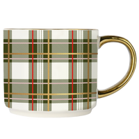 Green Plaid Holiday Mug – 14oz Gold Accent Christmas Coffee Cup
