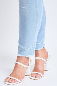 Plus Size Tummy Control Skinny Jeans – Double Slanted Frayed Hem, Distressed, High Rise