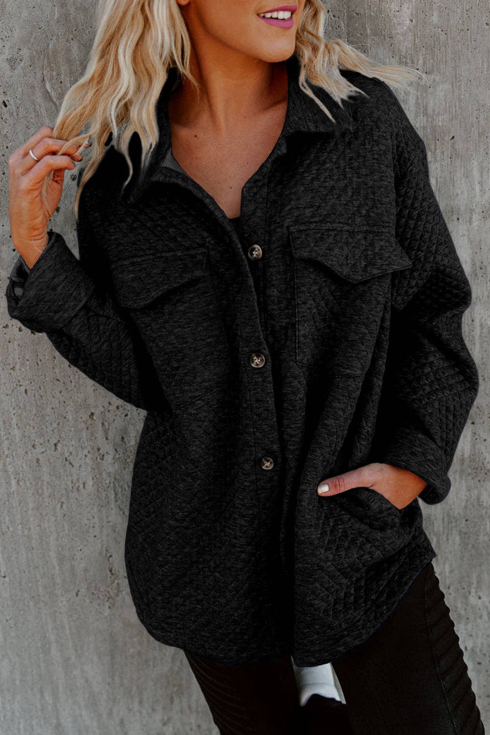 Edgy Lattice Textured Shacket with Retro Flap Pockets