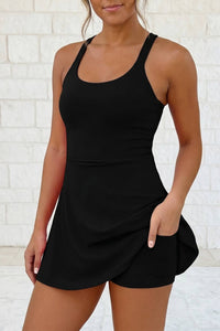 Twisted Strappy Back Active Mini Dress with Shorts