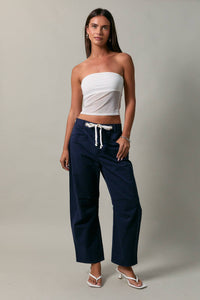 HIGH-RISE EYELET DETAIL BARREL PANTS