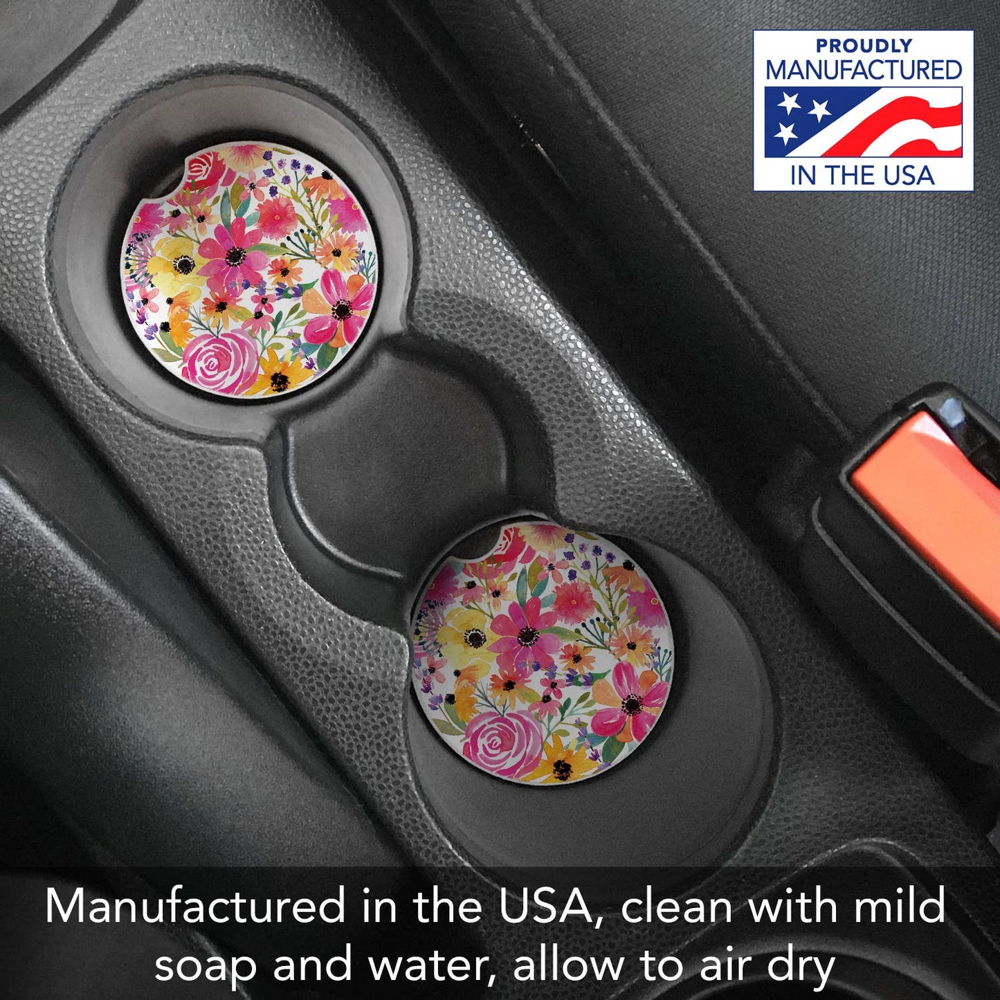 "Floral Frenzy" Absorbent Stone Car Coaster 1pk