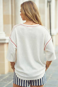 USA Graphic Half Sleeve Loose Ribbed Top