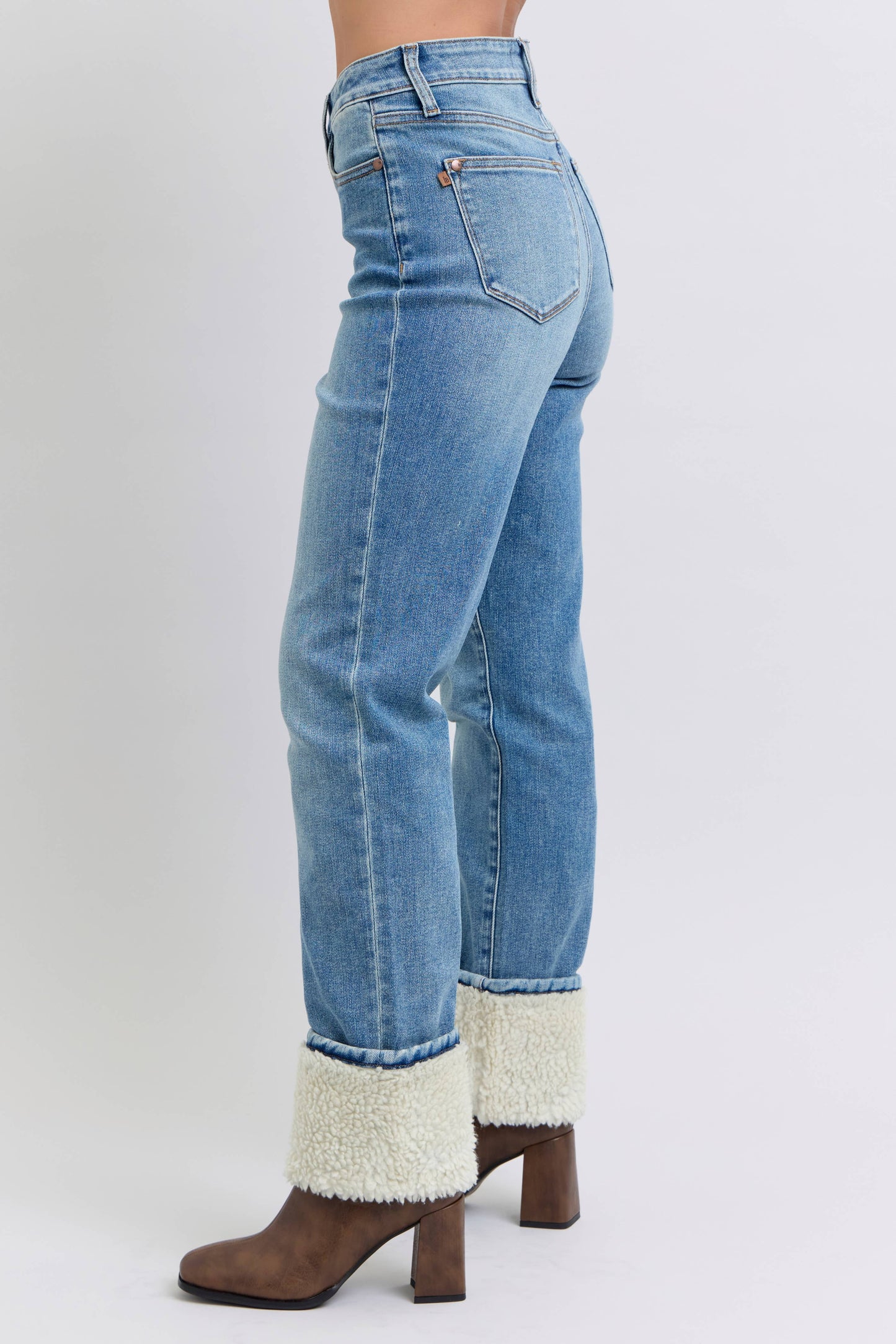 Judy Blue High Waisted Straight Jeans with Shearling Cuff